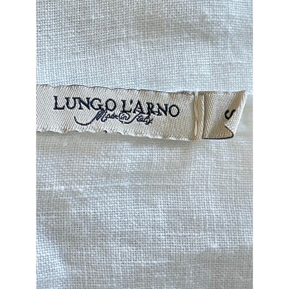 Lungo L'arno Italy Linen Embroidered White Top - Picture 4 of 9